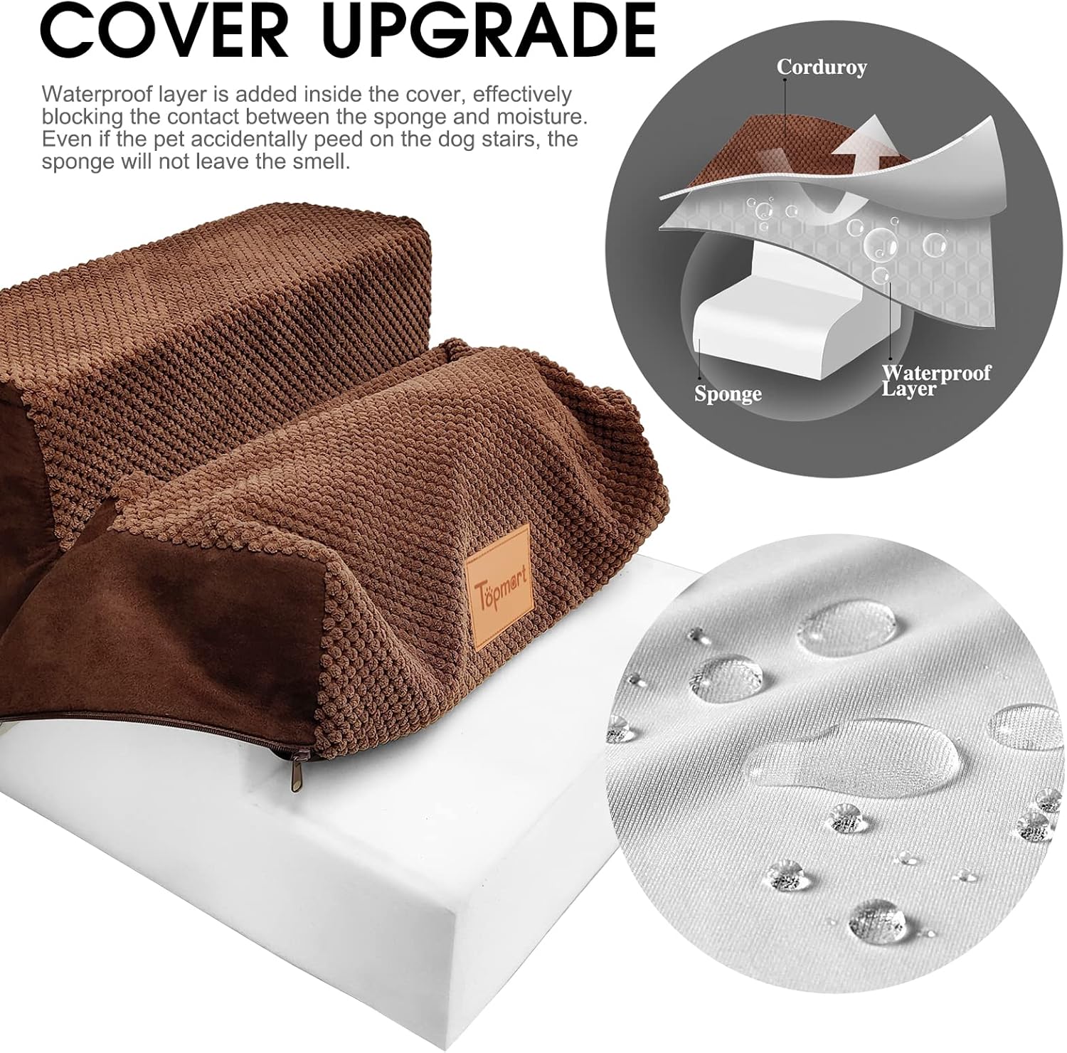 High Density Foam Pet Stairs with Anti-Slip Waterproof Cover, 11.8" H P213003