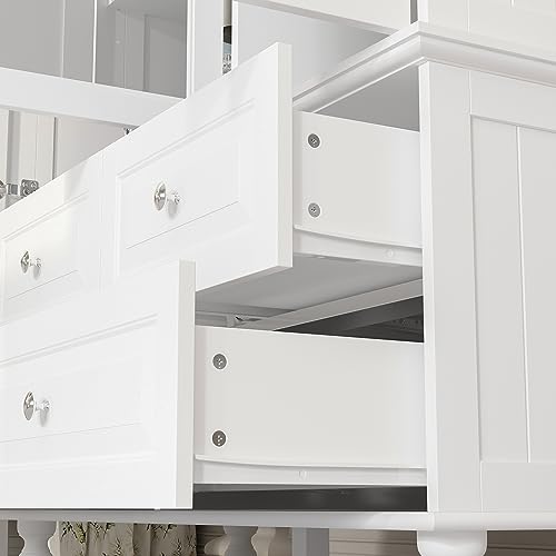 White 3 Door Wardrobe with Mirror and 5 Drawers A6113