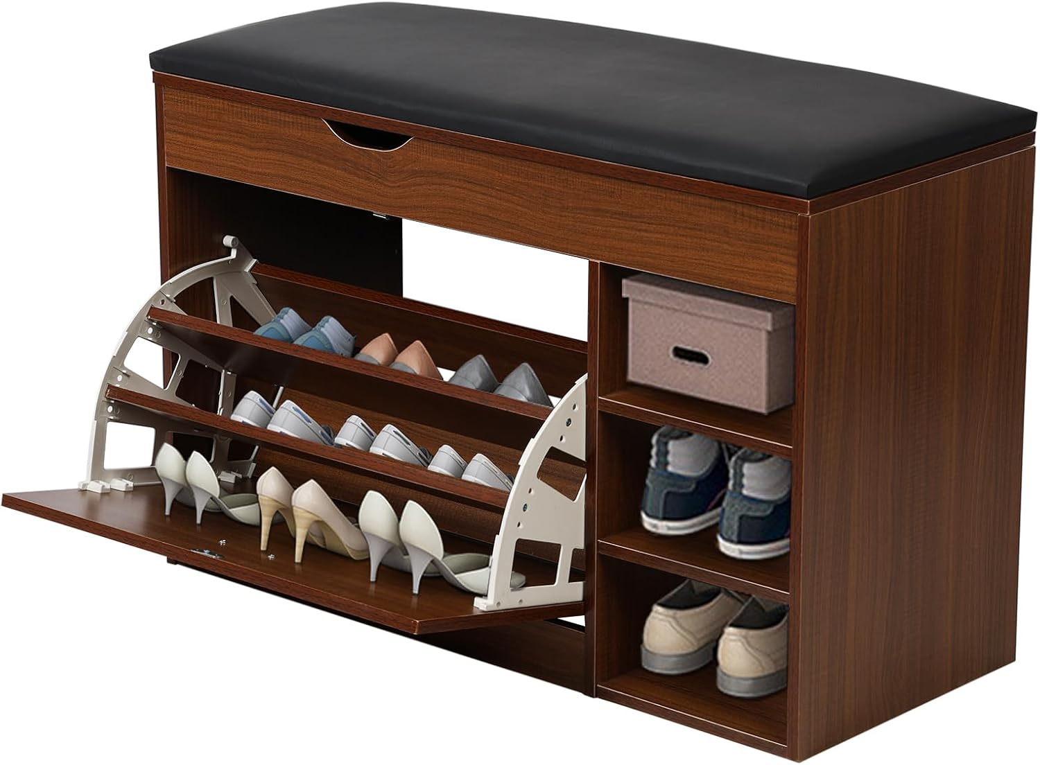3 Tiers Storage Bench with Padded Seat Cushion M6542