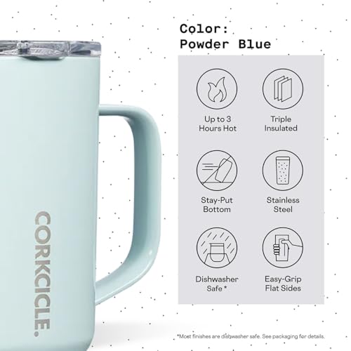 16 oz Powder Blue Stainless Steel Coffee Mug with Lid and Handle J480