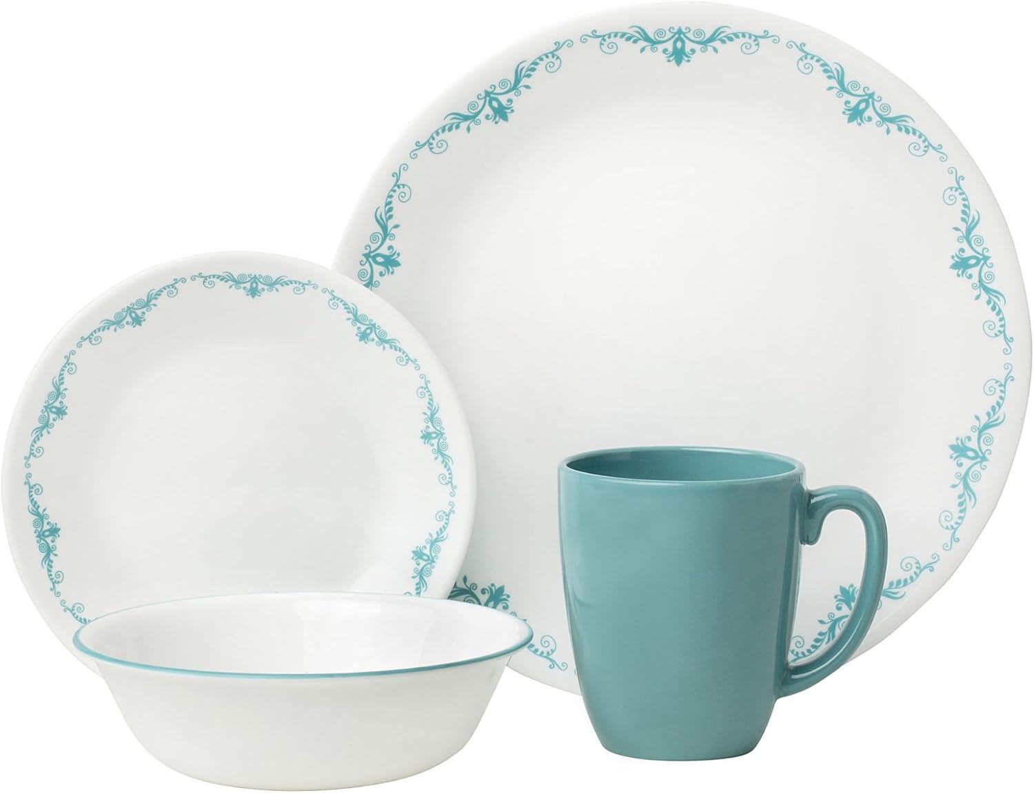 16-Piece Dinnerware Set, Turquoise/White B48086