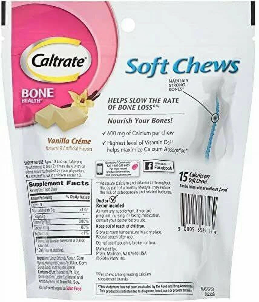 5 Pack Calcium Vitamin D Soft Chews Vanilla Creme 60 Each J302