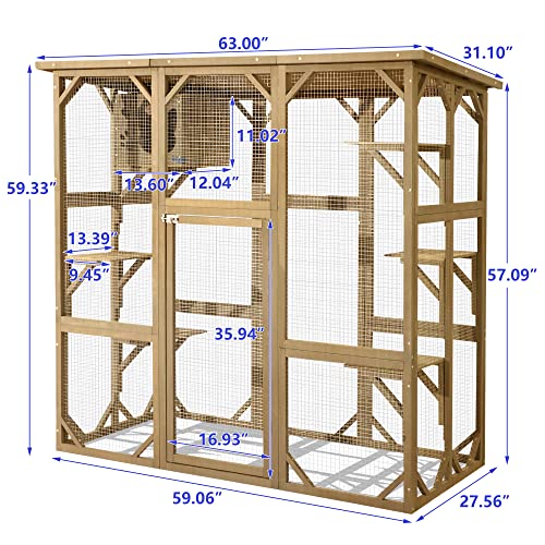 70 Inch Wooden Catio with Resting Box and 6 Jumping Platforms X68210
