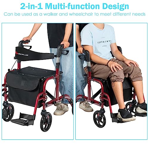 2 in 1 Folding Rollator Walker with Seat, 8-inch Wheel, Aluminium Frame L727
