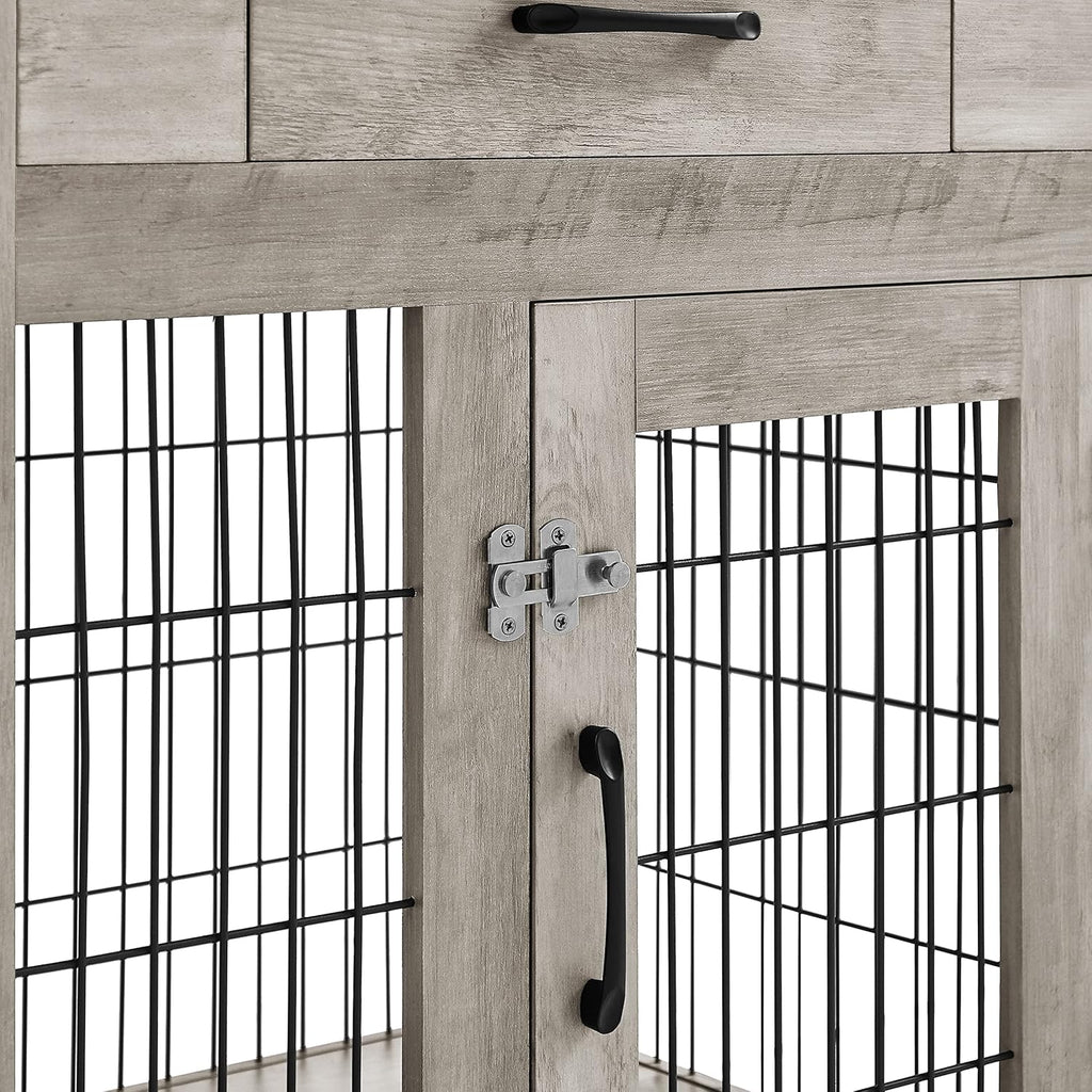 Gray Dog Crate End Table with Drawer, Double Doors, 29.9'' W x 24.8'' D x 30.71'' H T75714