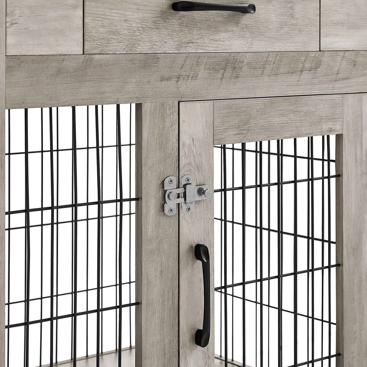 Gray Dog Crate End Table with Drawer, Double Doors, 29.9'' W x 24.8'' D x 30.71'' H T75714