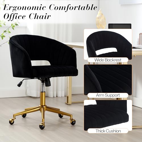 Black Corduroy Height Adjustable Swivel Desk Chair with Gold Base I29293