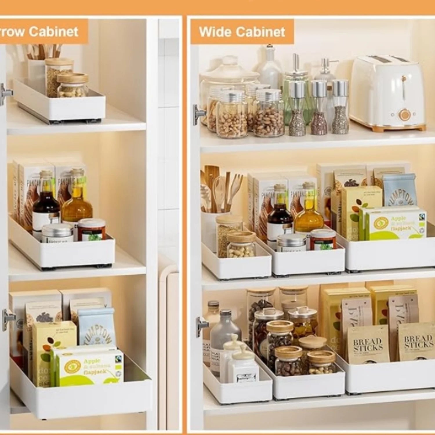 3 Pack Pull Out Cabinet Organizer, 15.7 Deep Slide Out Drawers Shelf Storage B29561