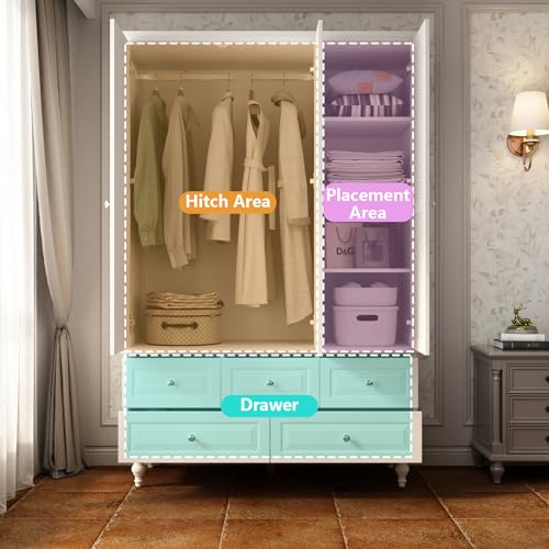 White 3 Door Wardrobe with Mirror and 5 Drawers A6113