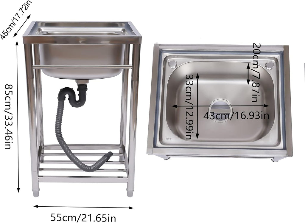 Single Compartment Stainless-Steel Single Bowl Commercial Kitchen Sink with Storage Shelve Q563
