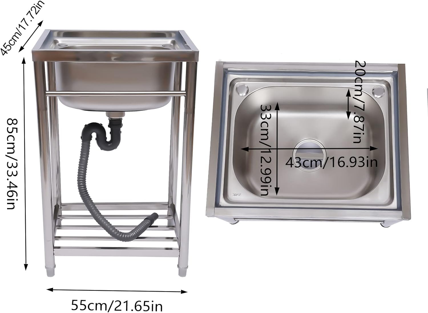 Single Compartment Stainless-Steel Single Bowl Commercial Kitchen Sink with Storage Shelve Q563