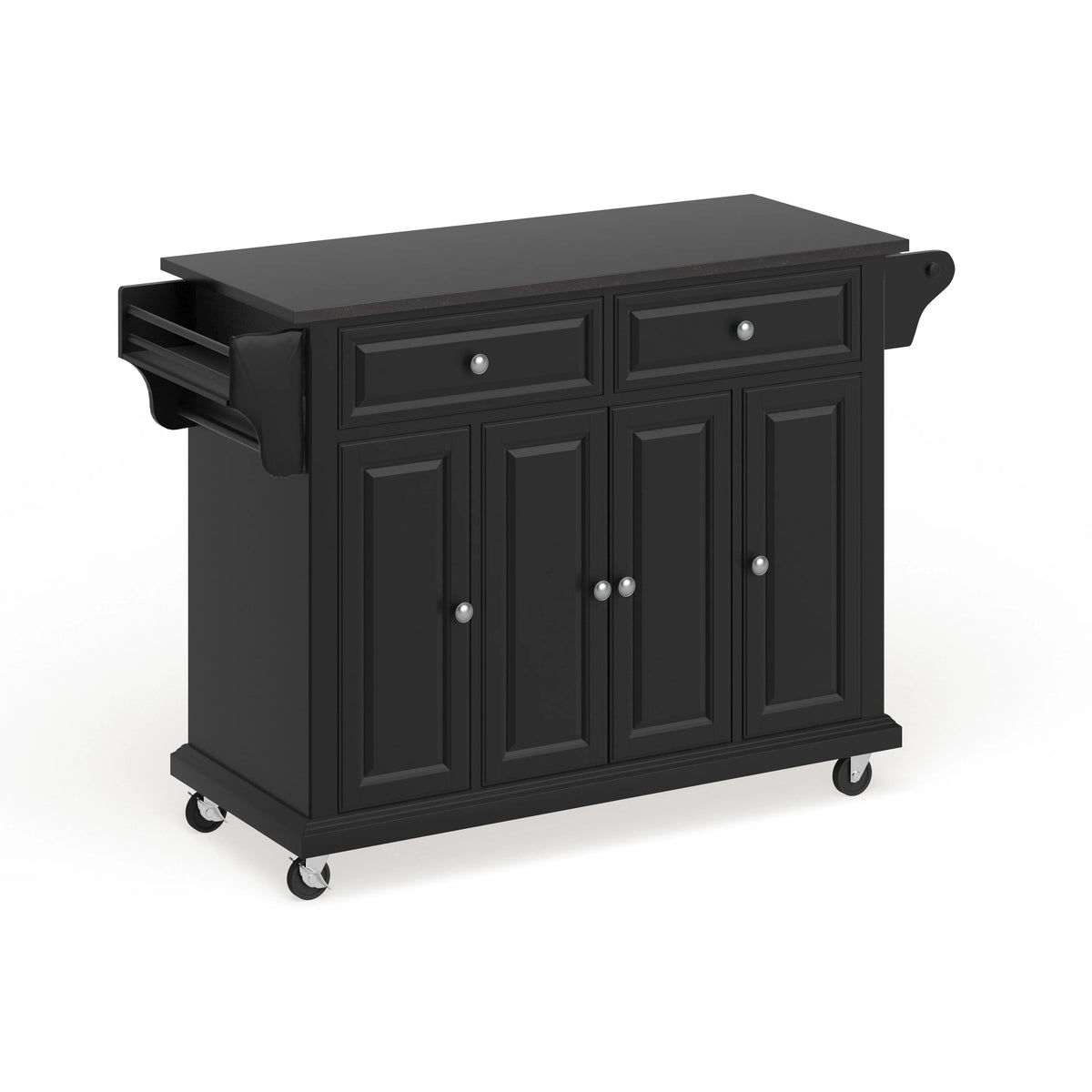 Black Wood Kitchen Cart with Solid Black Granite Top O493128
