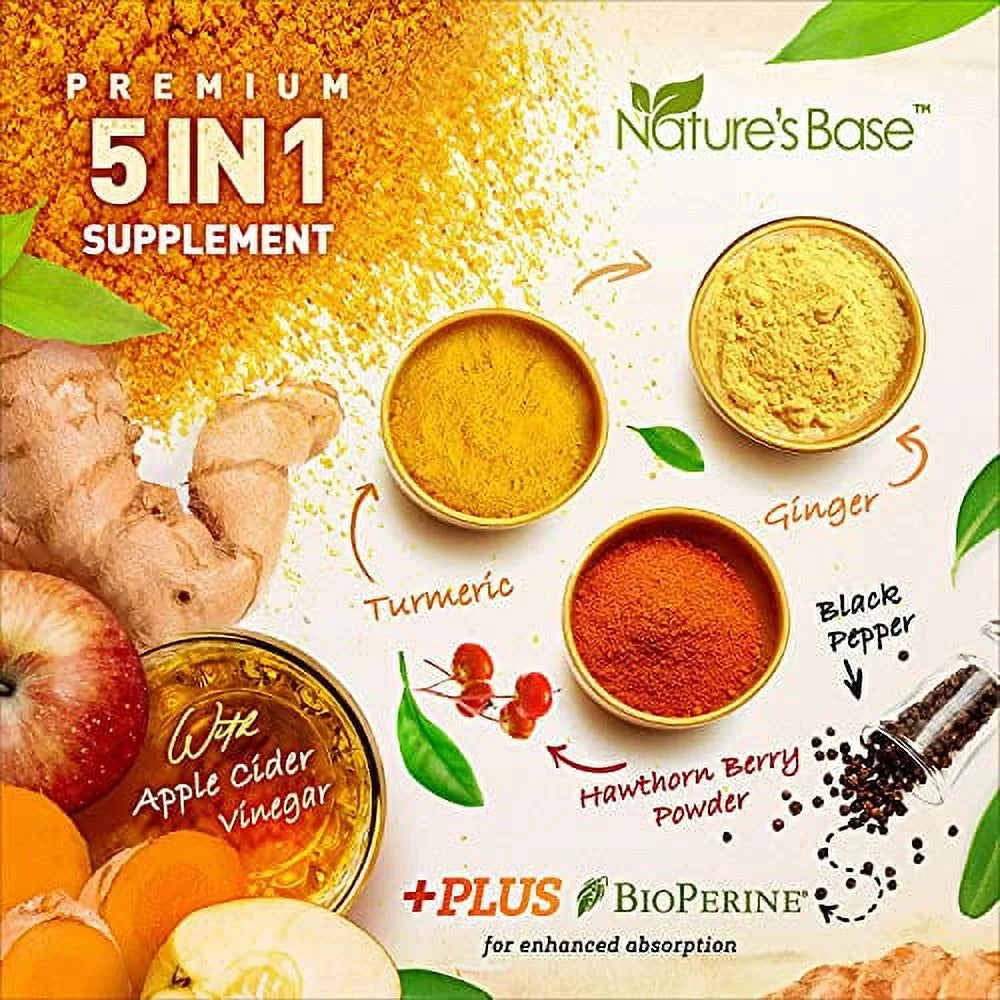 Turmeric Curcumin with Ginger & Apple Cider Vinegar, BioPerine Black Pepper, 95% Curcuminoids, Antioxidant Supplement W256