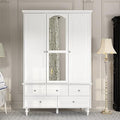White 3 Door Wardrobe with Mirror and 5 Drawers A6113