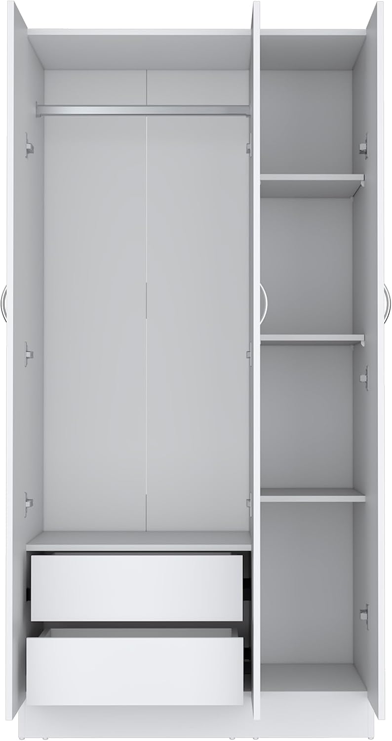 White 3-Door Wardrobe Armoire with 2 Drawers J987873