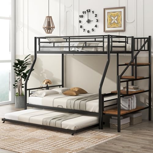 Twin Over Twin Metal Bunk Bed with Drawers (Black) F1989