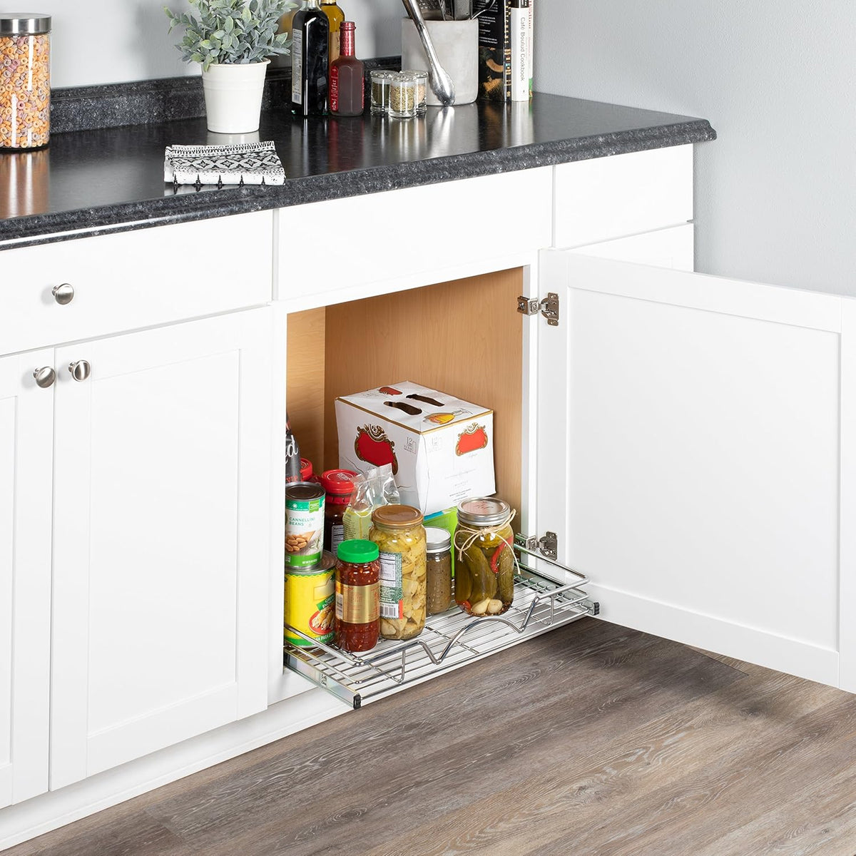 Chrome Finish Wire Frame Pull Out Drawer Cabinet Organizer, Pack of 2 R8991