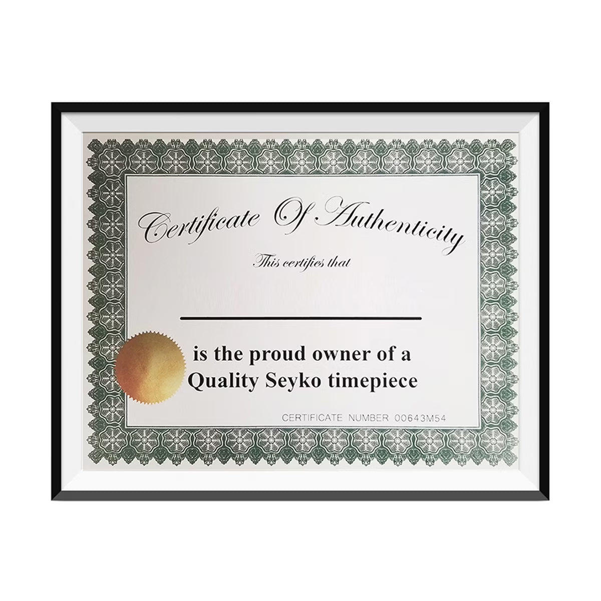 Seyko Timepiece Certificate Of Authenticity Y802