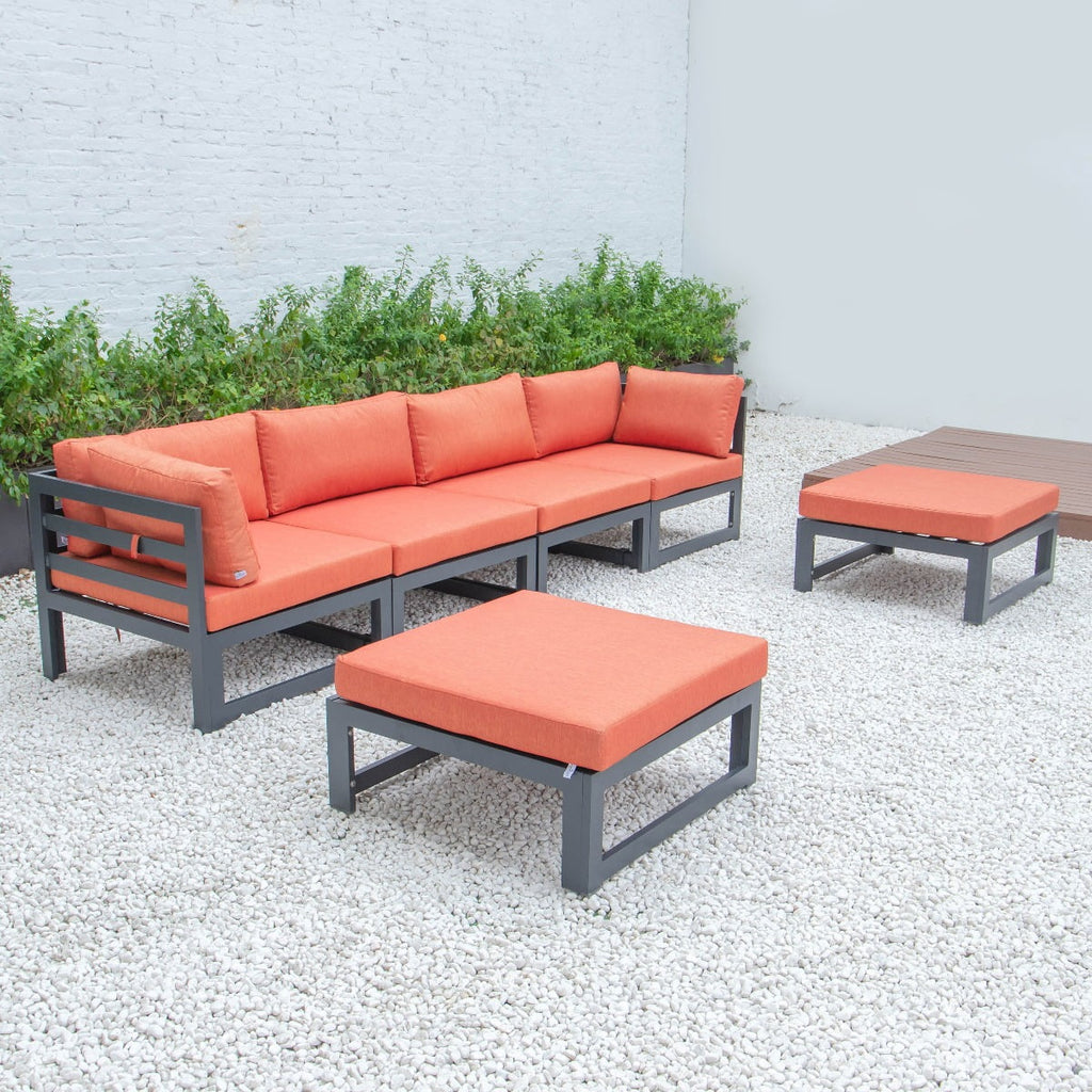 Black Aluminum 6-Piece Patio Sectional Sofa Set with Ottomans & Cushions W312001