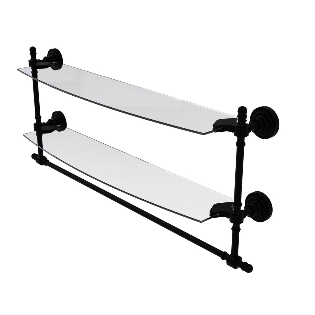 Two Tiered Glass Shelf with Towel Bar - Satin Chrome - 24 inch R2279