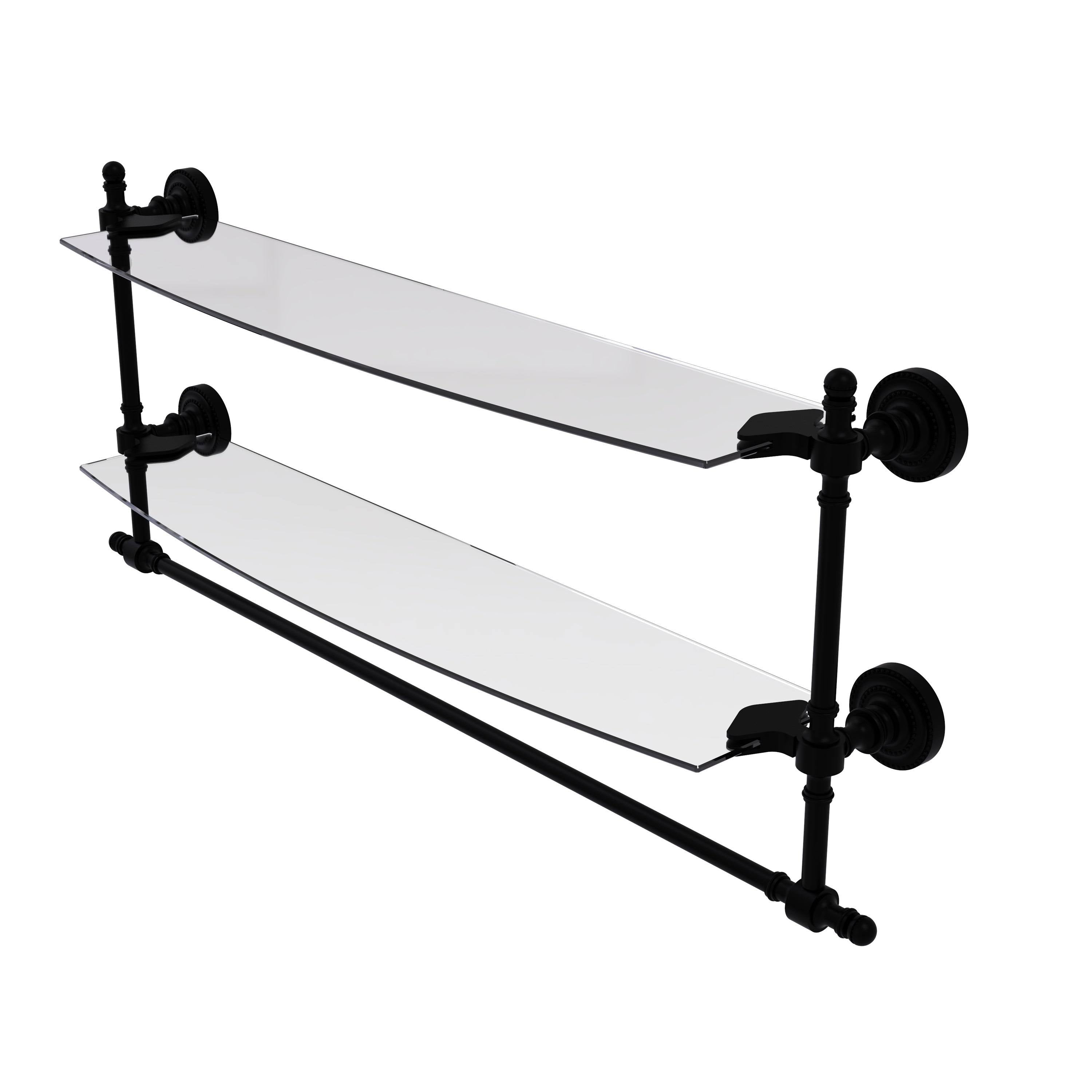Two Tiered Glass Shelf with Towel Bar - Satin Chrome - 24 inch R2279