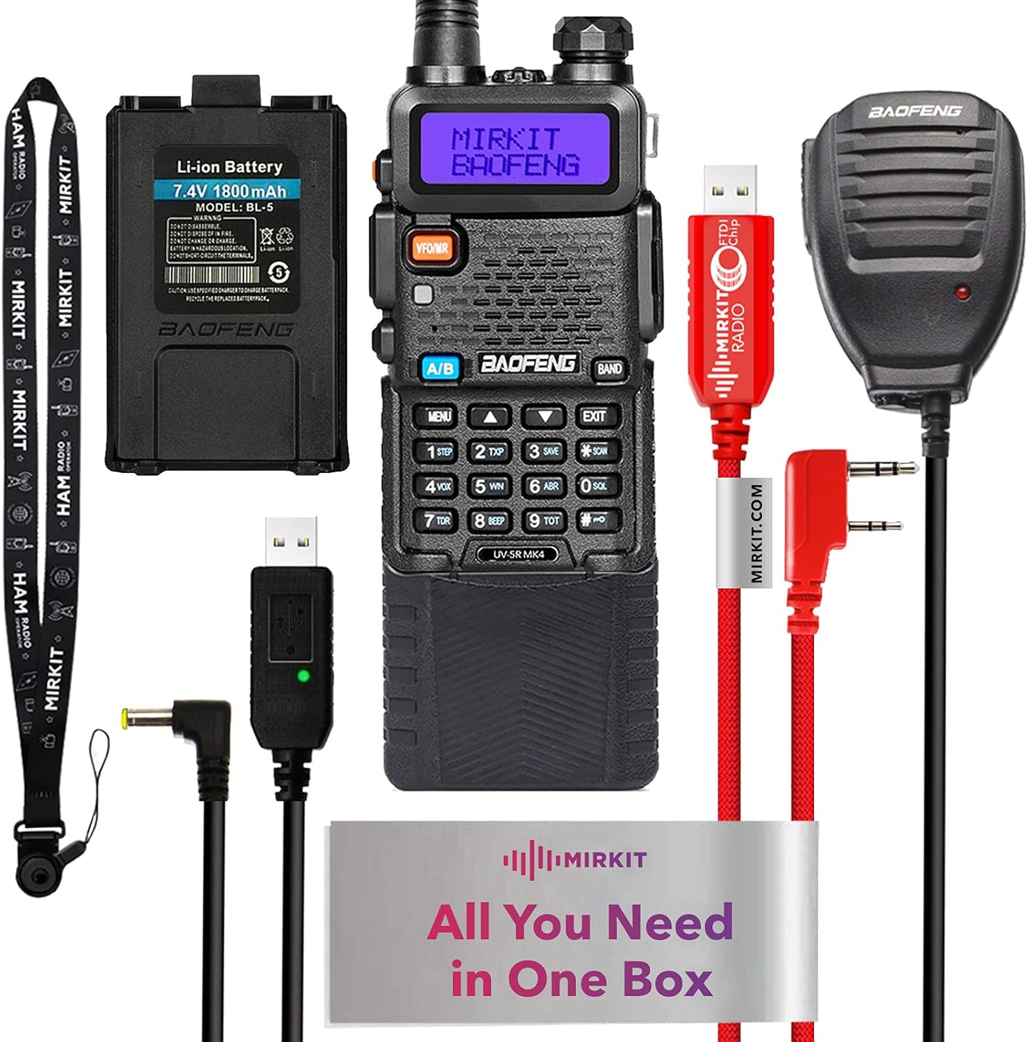 UV-5R MK2 Handheld Dual Band Ham Radio with Programming Cable E2287