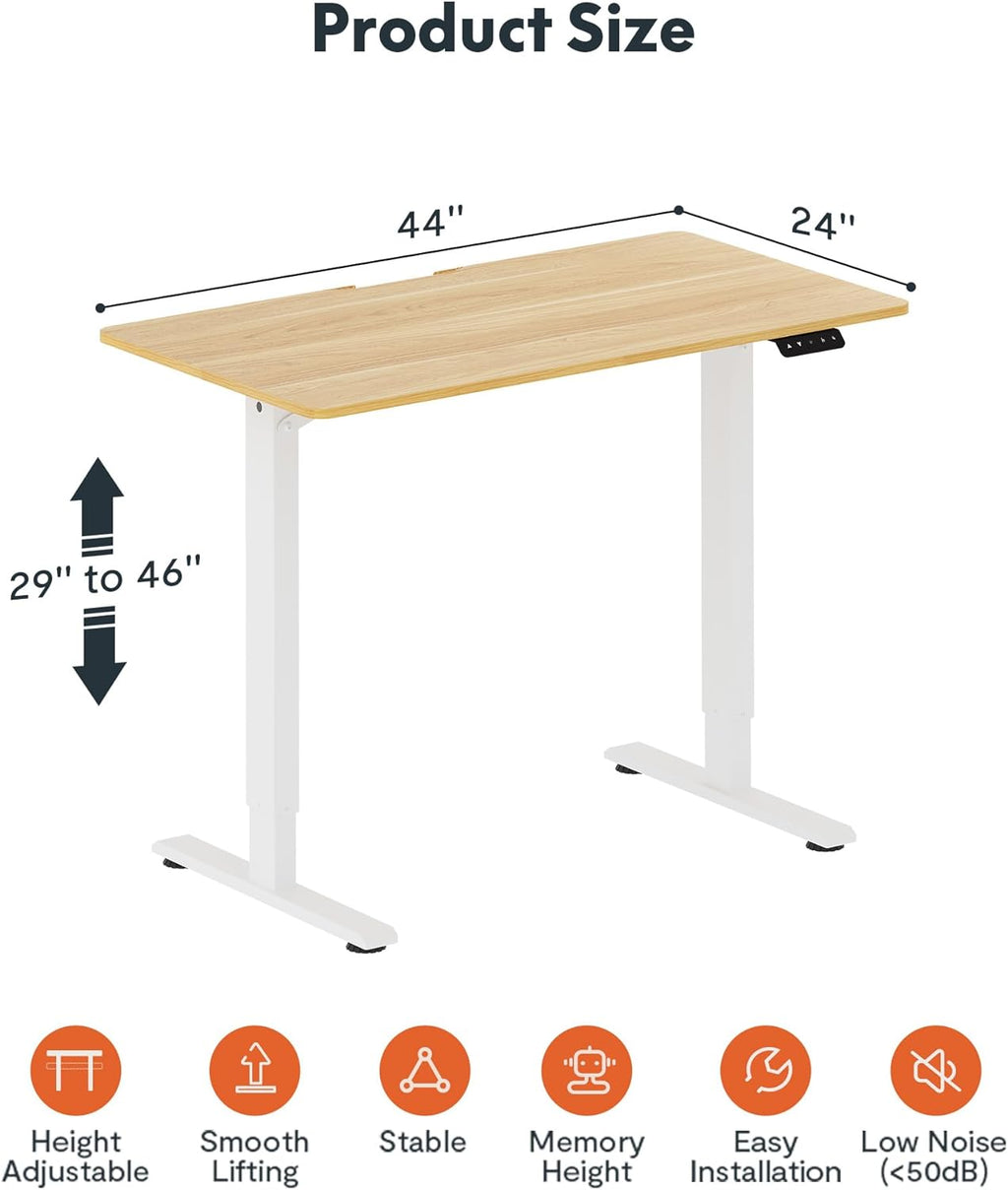 Adjustable Electric Standing Desk, 44 x 24 Inch, Maple Top White Frame Z1001