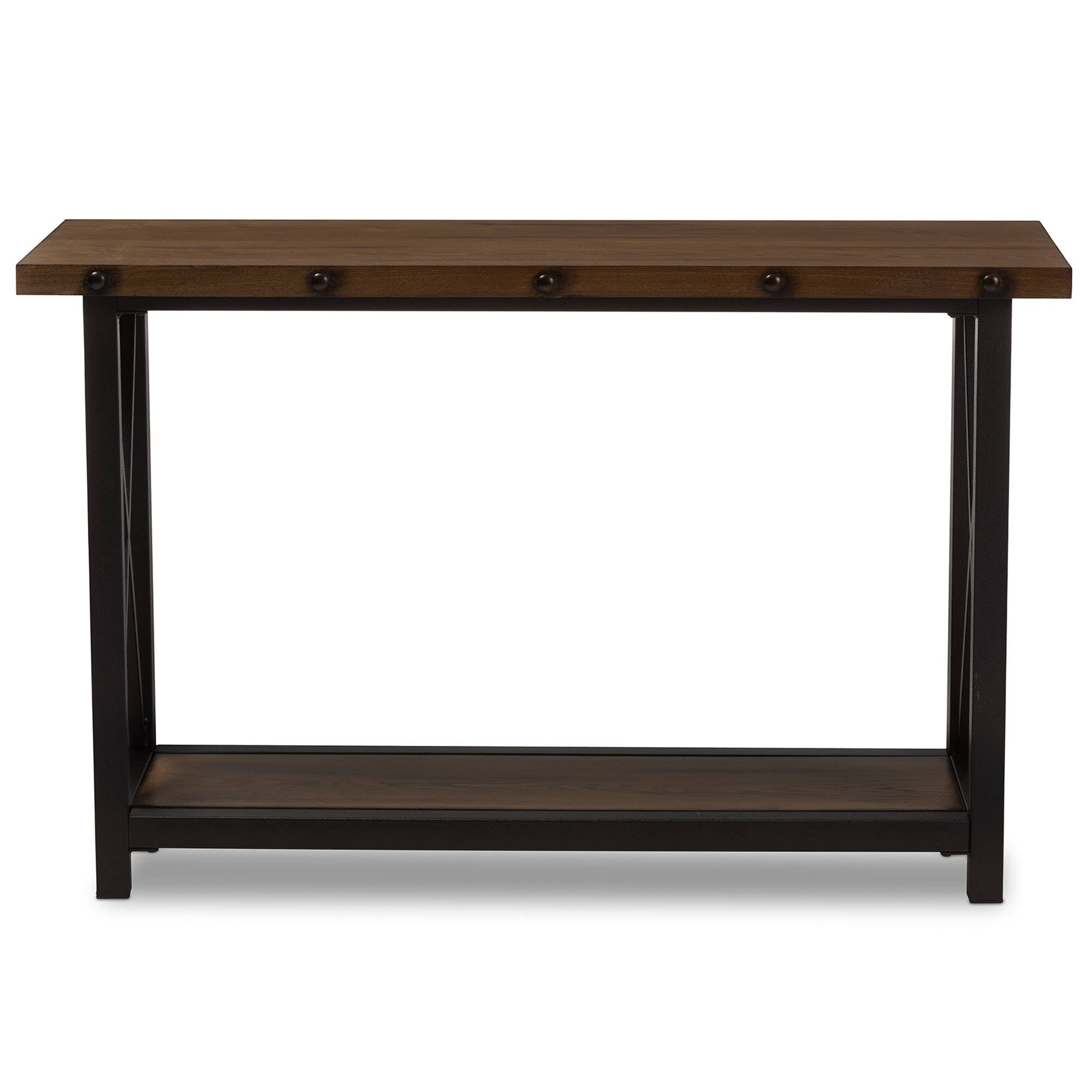 Antique Black Textured Metal Distressed Wood Console Table Y16925