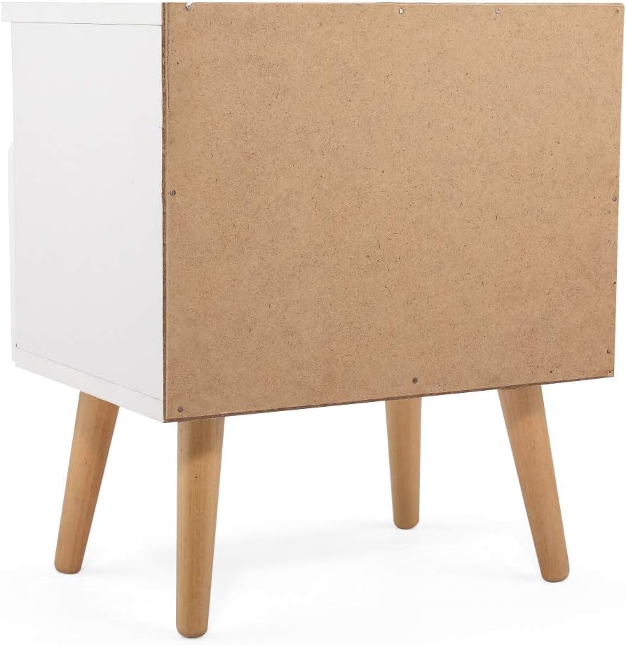 White Solid Wood Nightstand with Drawer and Storage Shelf Y91980