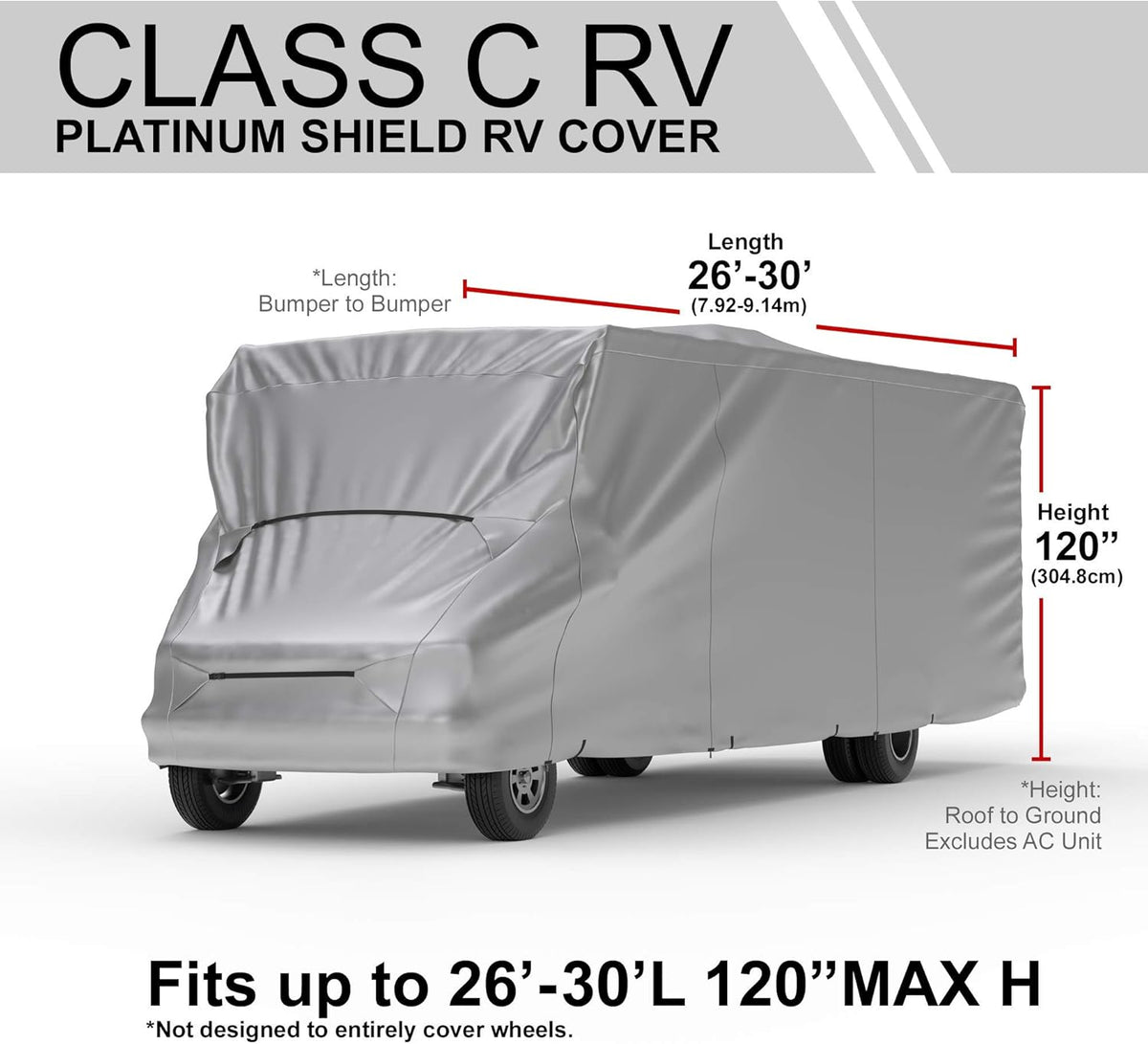 RV Cover Compatible with Class C RV 23' - 26' Long, Fleece Lining, Includes Cable Lock, Storage Bag & Wind Straps Z37079