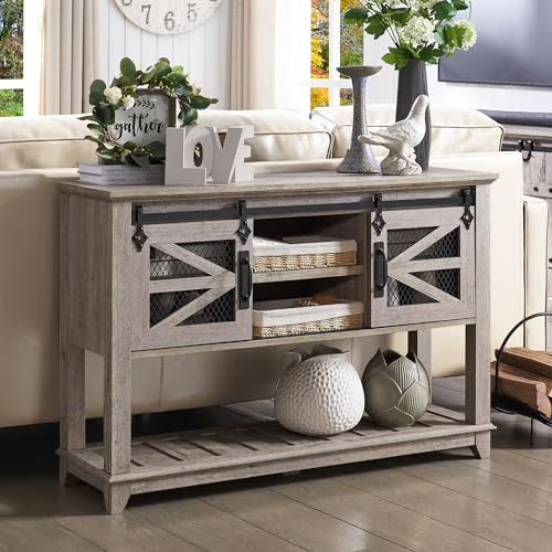 Entryway Table with Sliding Barn Doors, Farmhouse Console Table N27421