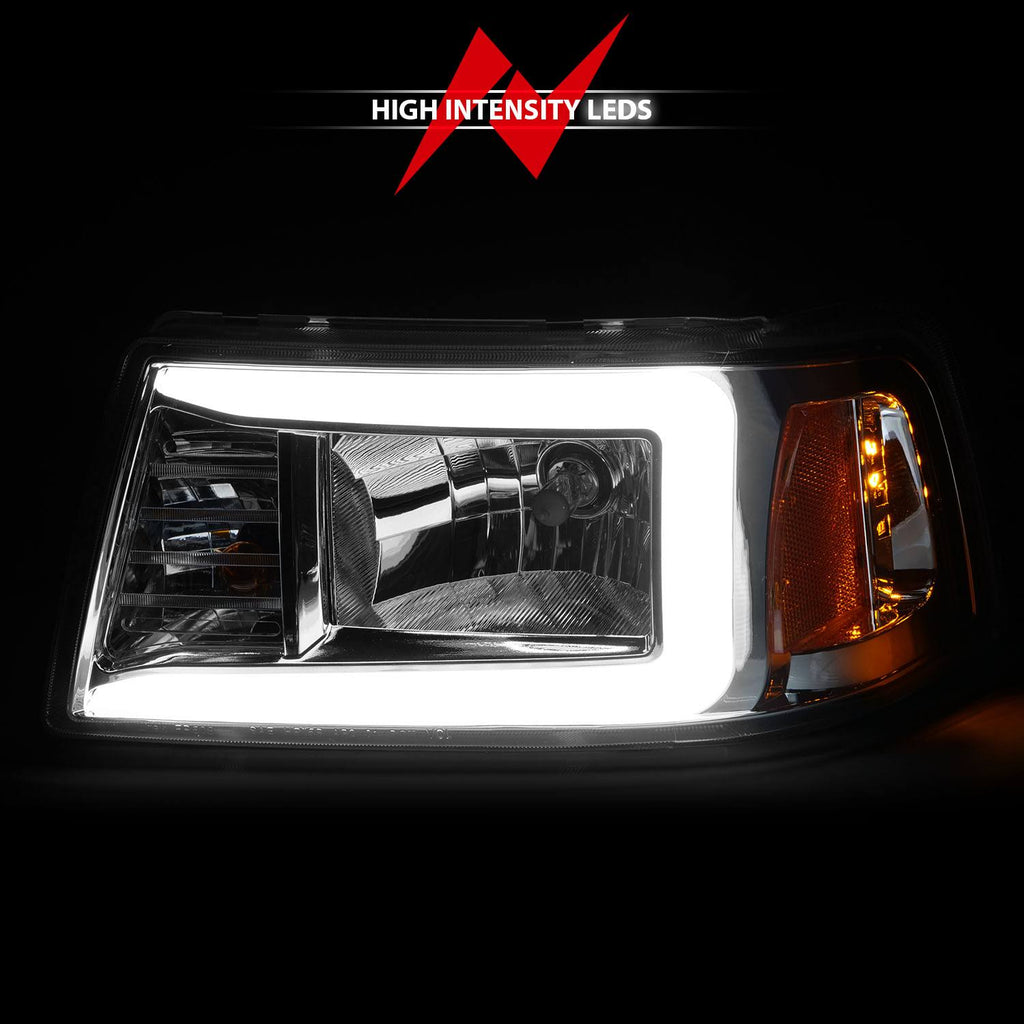 Chrome Housing Crystal Headlights with Light Bar B571