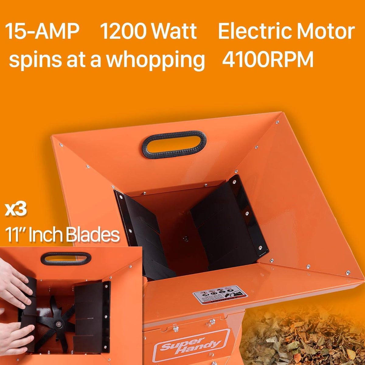Leaf Mulcher Shredder 11Inch Blade Extension Cord Reel 12AWG x 65 Foot D1260