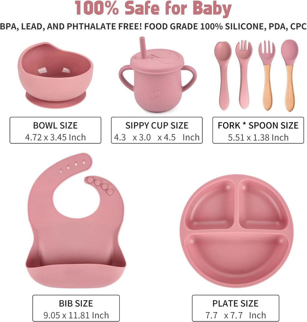 9 Pack Silicone Baby Feeding Set with Sippy Cup and Utensils M1510