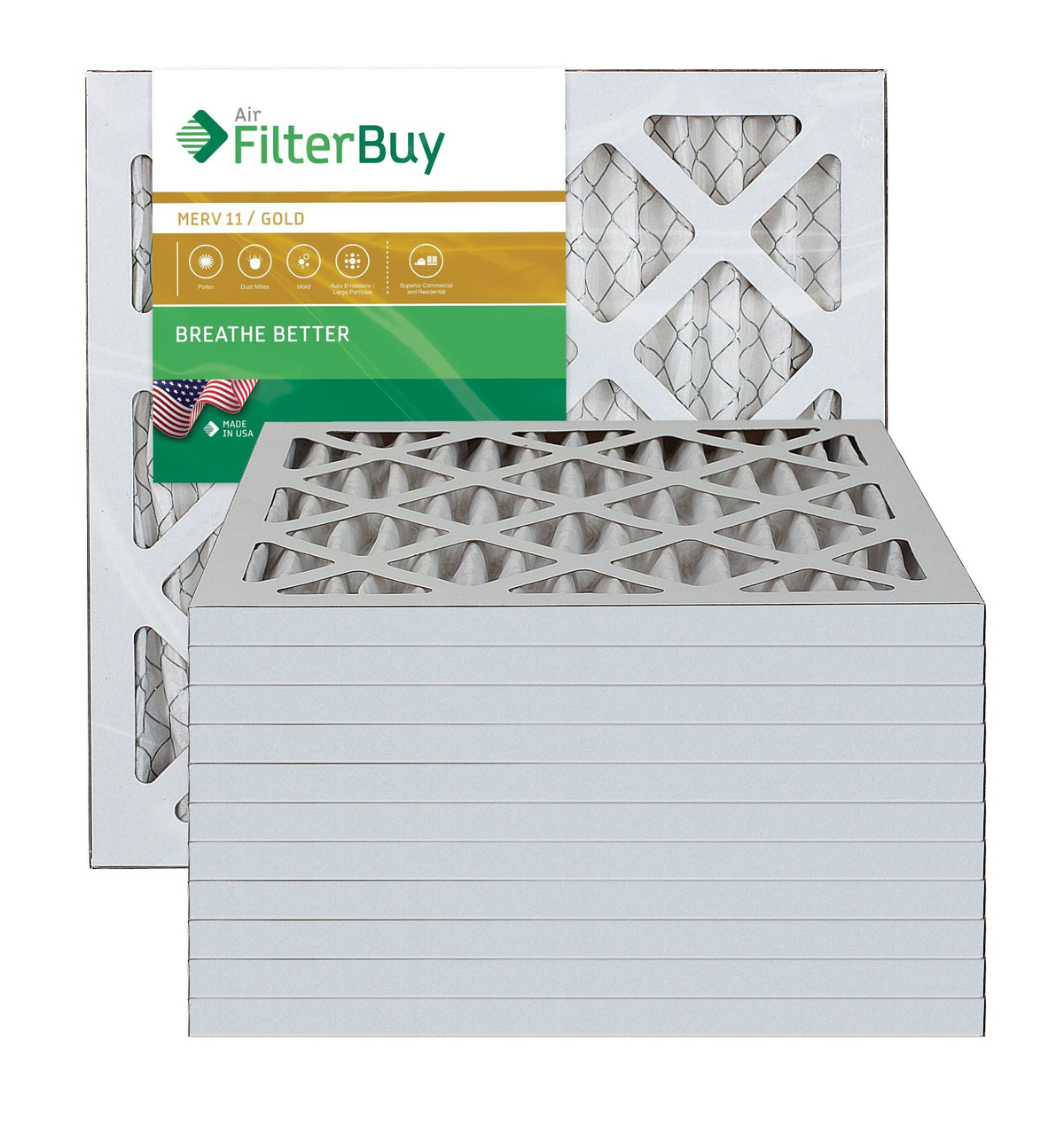 10x16x1 Gold MERV 11 Pleated AC Furnace Air Filter, Pack of 12 U958