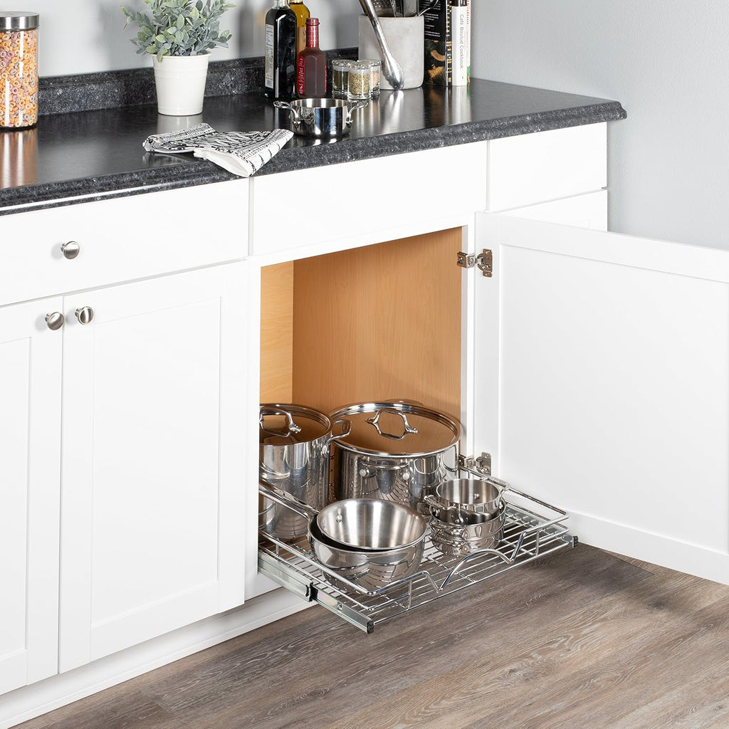 Chrome Finish Wire Frame Pull Out Drawer Cabinet Organizer, Pack of 2 R8991