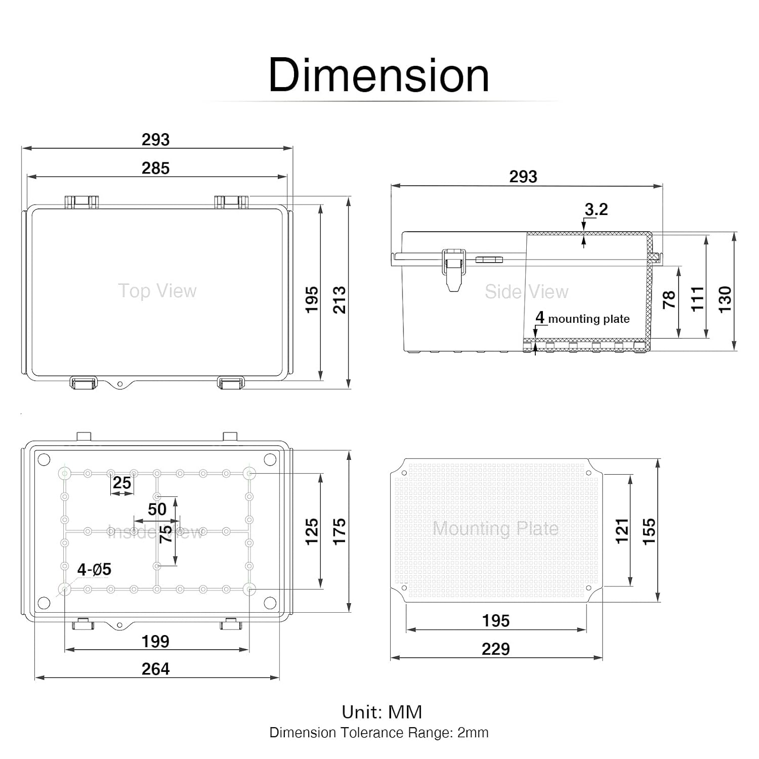 Clear Hinged Cover Junction Box with Mounting Plate, IP67 Waterproof ABS Plastic Grey, Pack of 2 R754