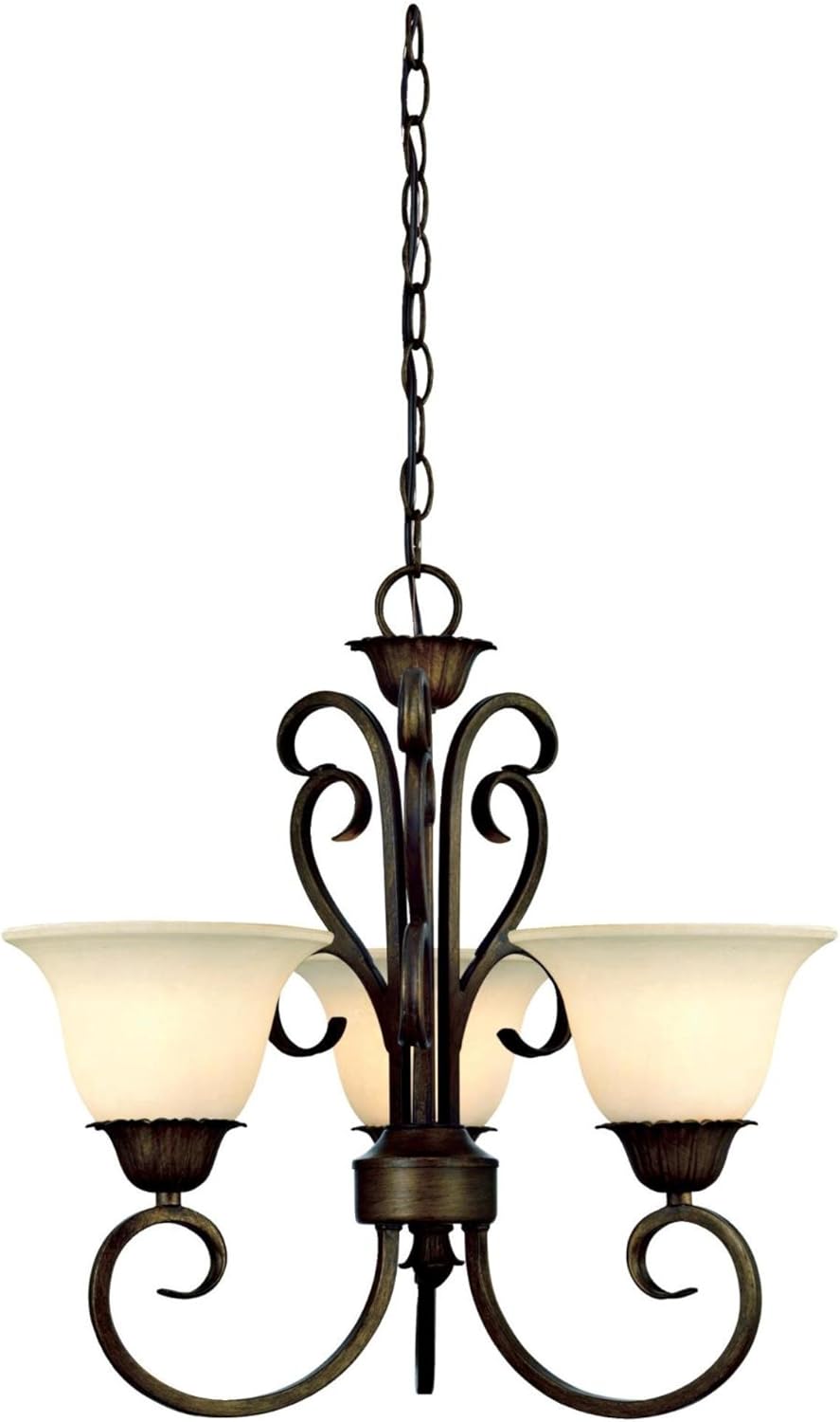 Ebony Gold Finish Three-Light Chandelier with Burnt Scavo Glass C2088