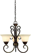 Ebony Gold Finish Three-Light Chandelier with Burnt Scavo Glass C2088