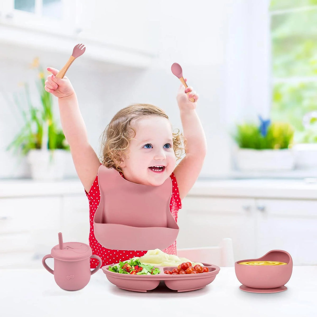9 Pack Silicone Baby Feeding Set with Sippy Cup and Utensils M1510