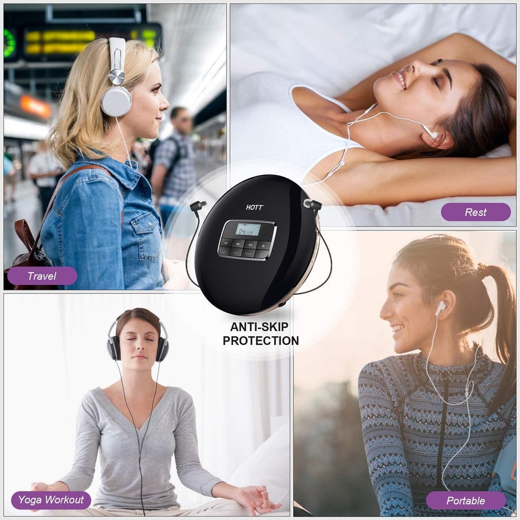 Portable CD Player with LCD Display Anti-Skip Headphones USB Cable Black Pack of 2 X771