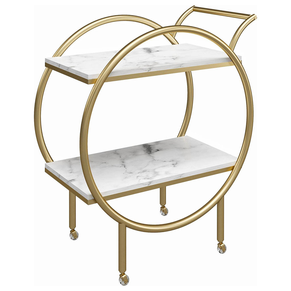 White Marble Round Bar Cart U241766