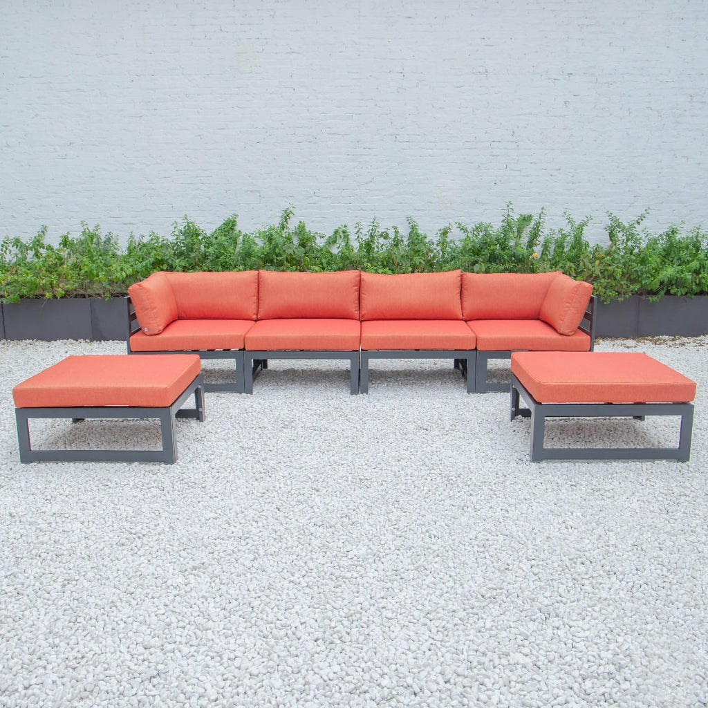 Black Aluminum 6-Piece Patio Sectional Sofa Set with Ottomans & Cushions W312001