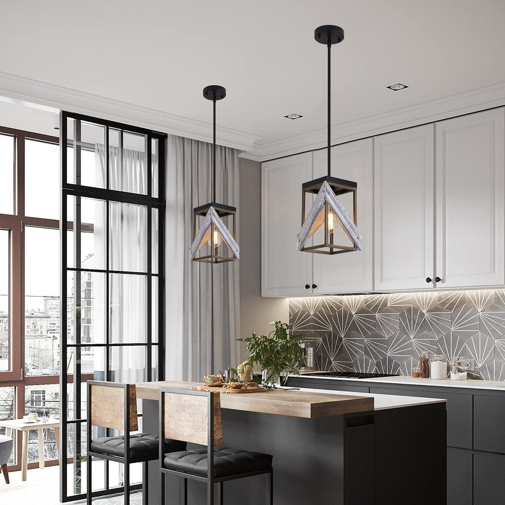 Antique Gold and Black Wood Pendant Light Y63549