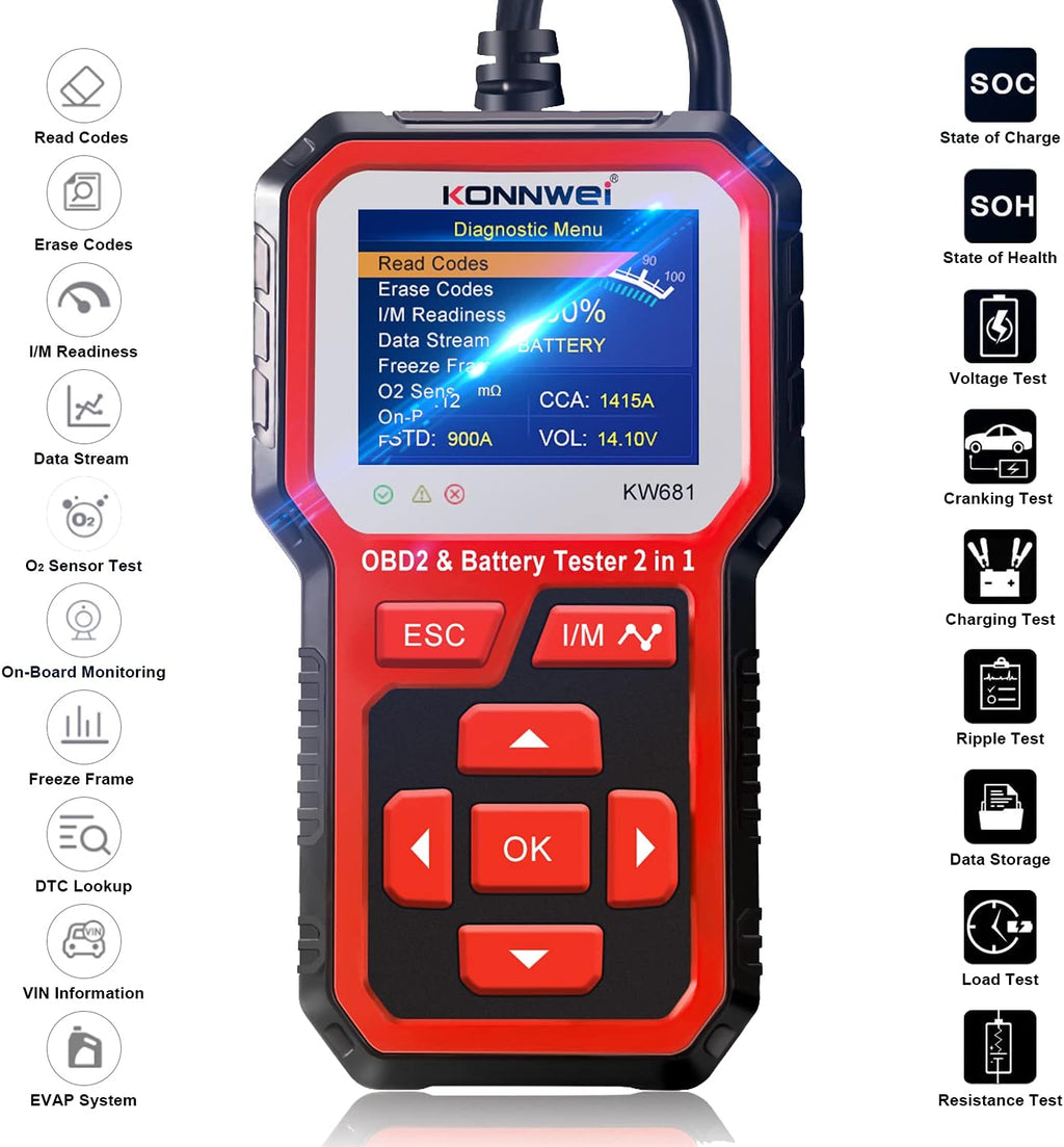 OBD2 Scanner Battery Load Tester 2 in 1 Automotive Diagnostic Scan Tool Pack of 2 F9558
