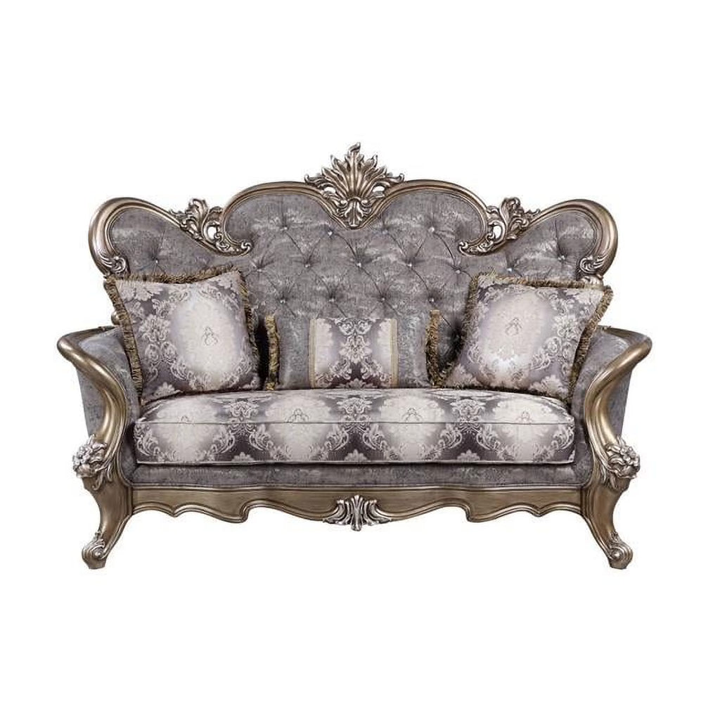 Grey Cotton Blend Love Seat Sofa with Toss Pillows M58258