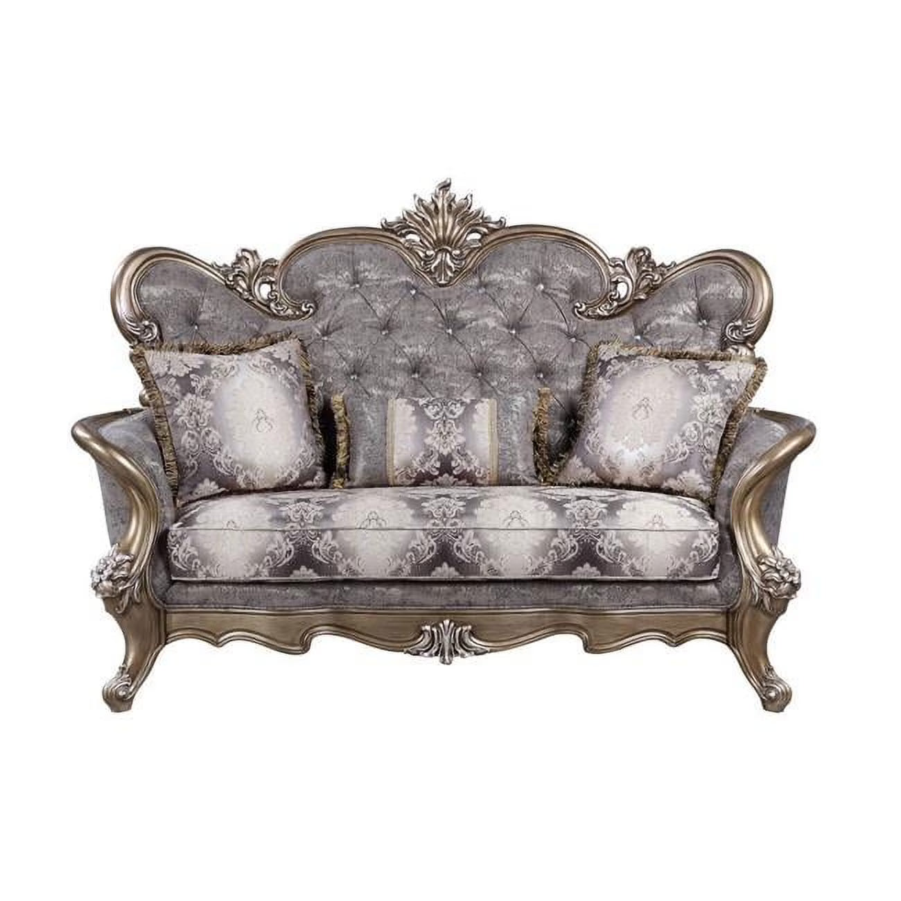 Grey Cotton Blend Love Seat Sofa with Toss Pillows M58258