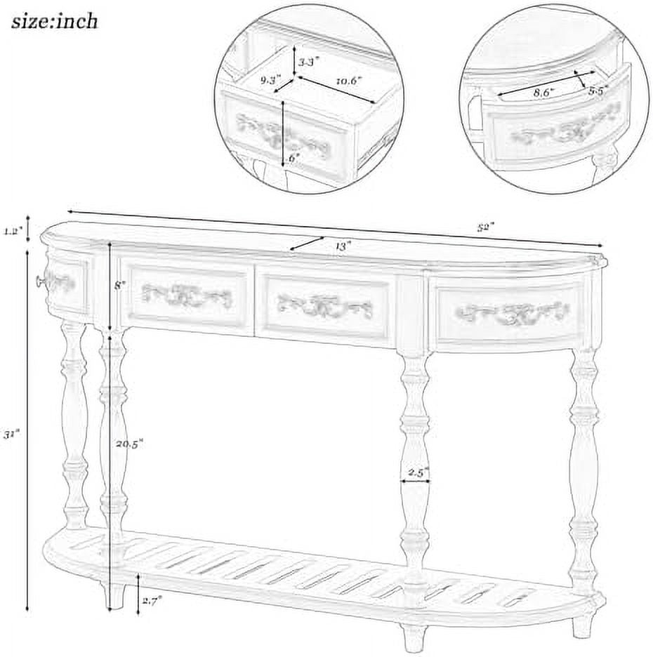 Retro Wood Curved Console Table 52-Inch with Drawers X511050