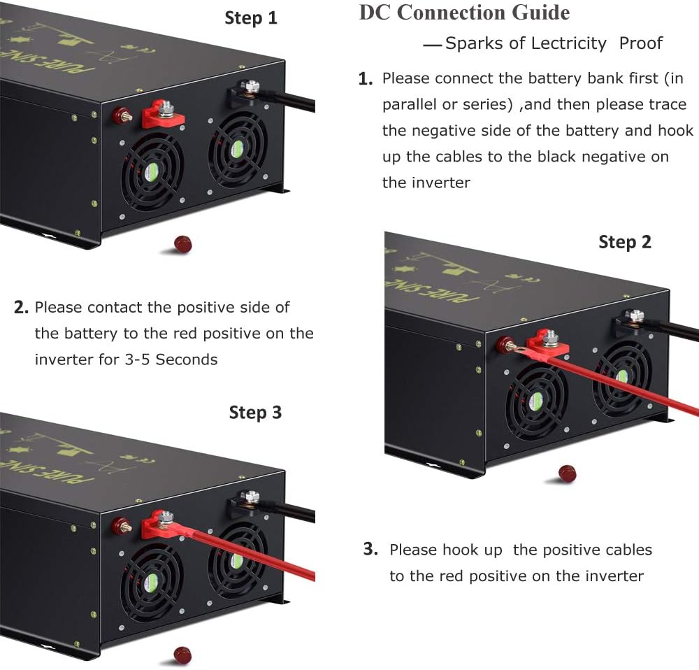8000W Pure Sine Wave Power Inverter DC 48V to AC 120V with 4 AC Outlets Remote Control LED Display D1171