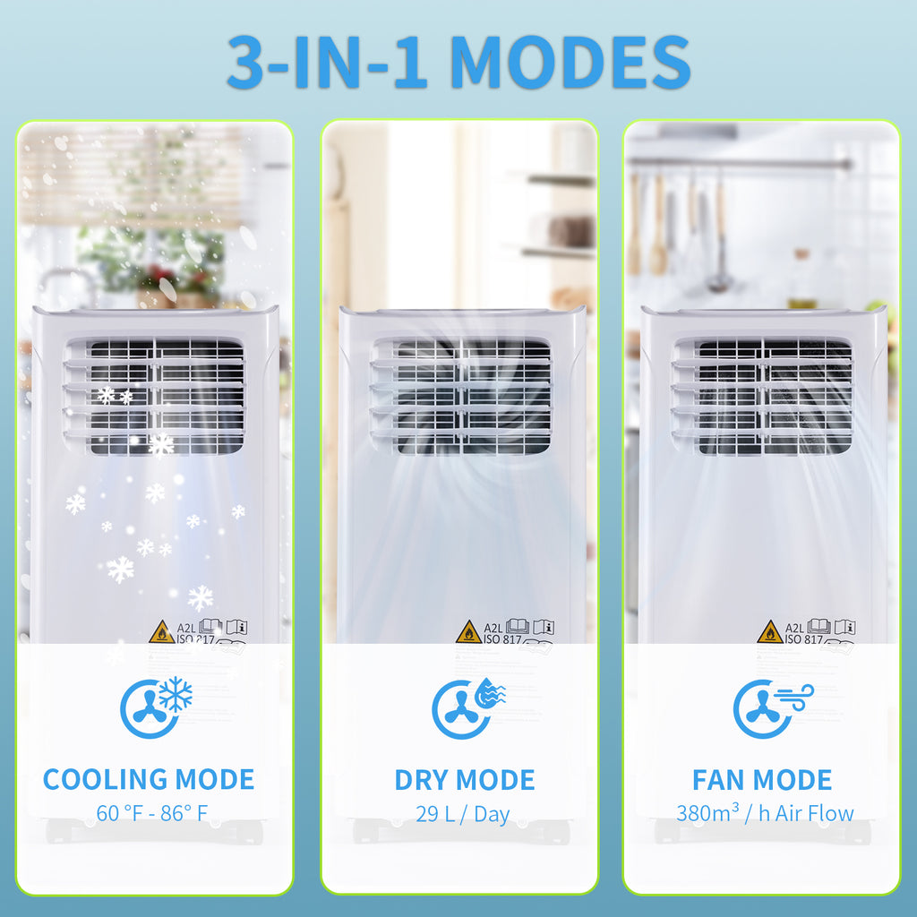 White 9700 BTU Portable Air Conditioner with Dehumidifier Function and Fan Mode with Window Kit Y838